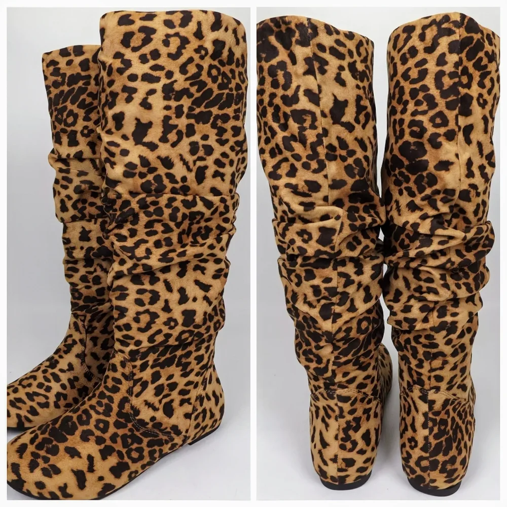 Soda Slouchy Animal Print Bohemian Relaxed Round Toe Knee High Boot (NWT)